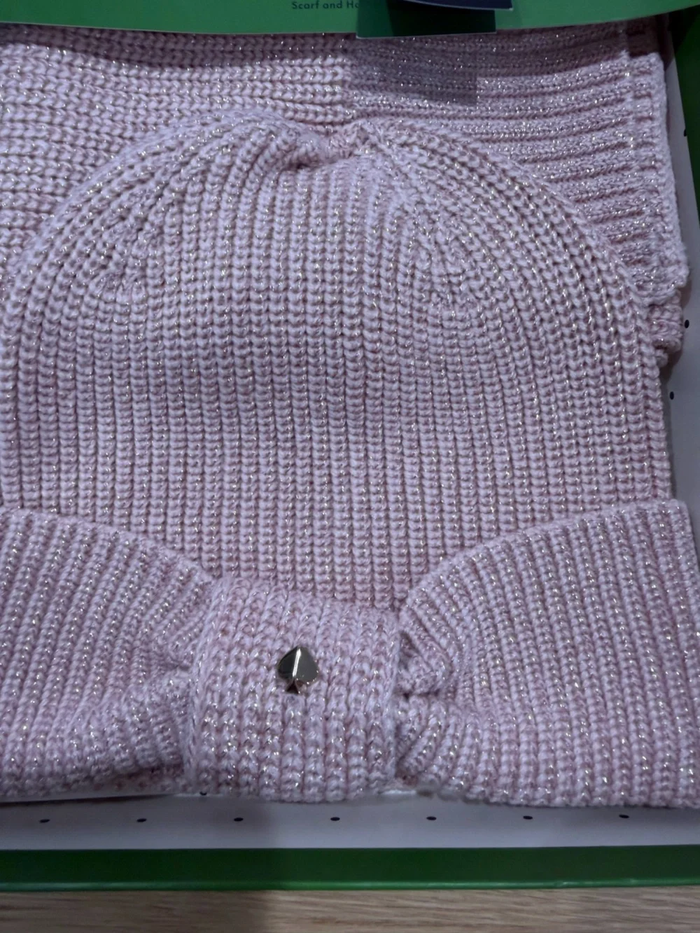 Kate Spade English rose metallic rib scarf & hat set NIB